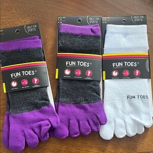 Men's Athletic Toe Socks - Purple, Black, and White